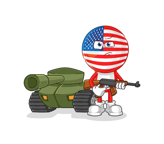 America soldier with tank character cartoon mascot vector