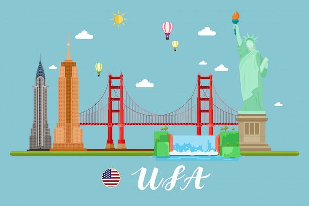 America Travel Landscape Vector Illuastration