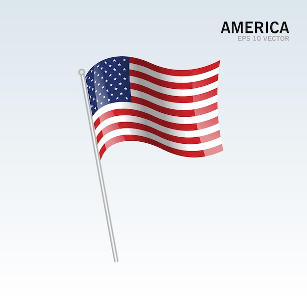 America waving flag isolated on gray background