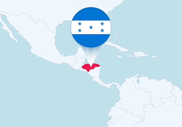 America with selected Honduras map and Honduras flag icon