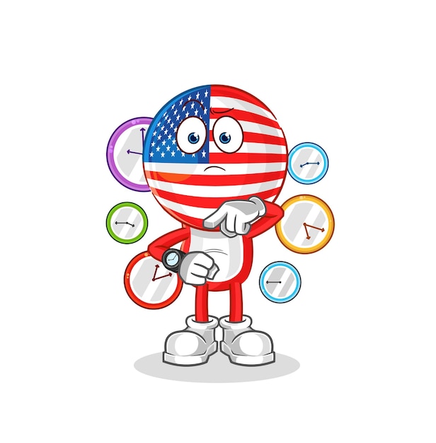 America with wristwatch cartoon cartoon mascot vector