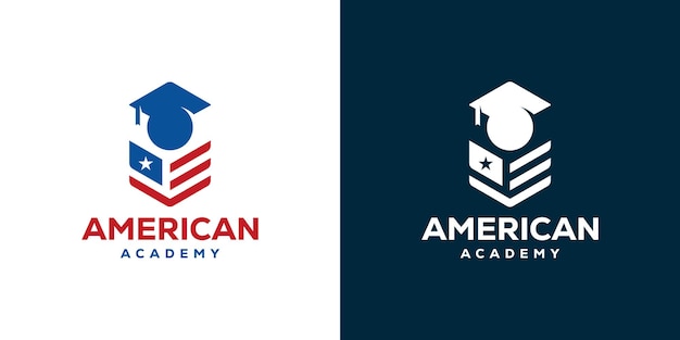 Vector american academy logo design book and american flag combination concept