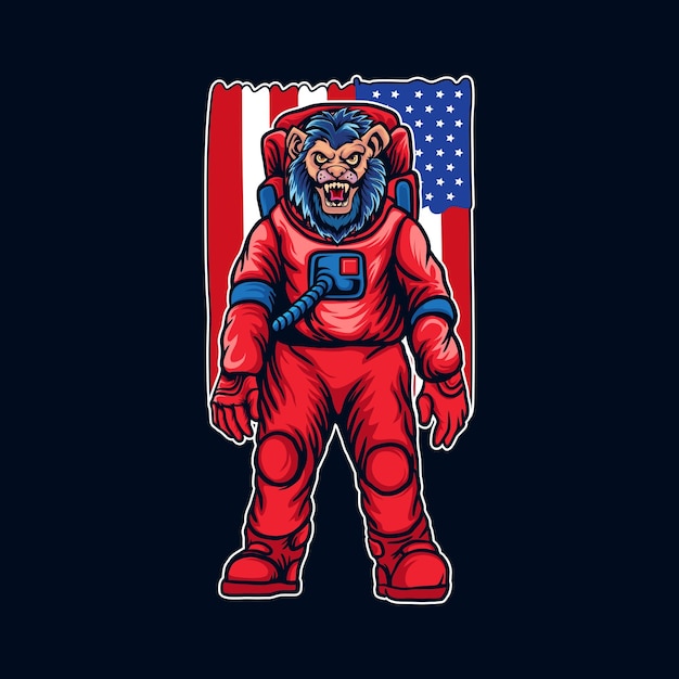 Vector american astronaut lion illustration