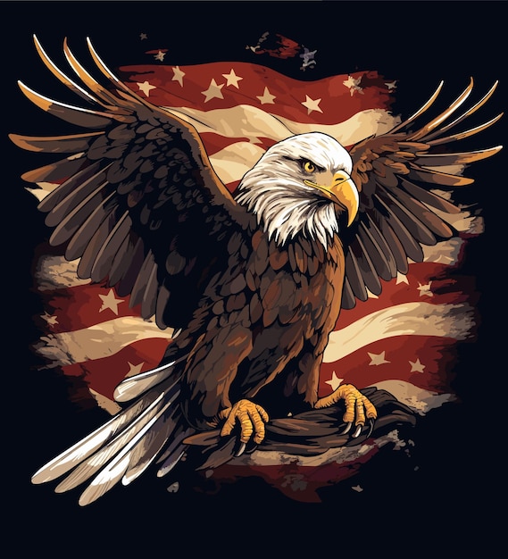 American bald eagle in detailed style flat illustration