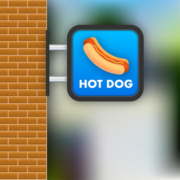 Vettore banner americano pubblicità piatta vintage con cartello hot dog per banner design piatto