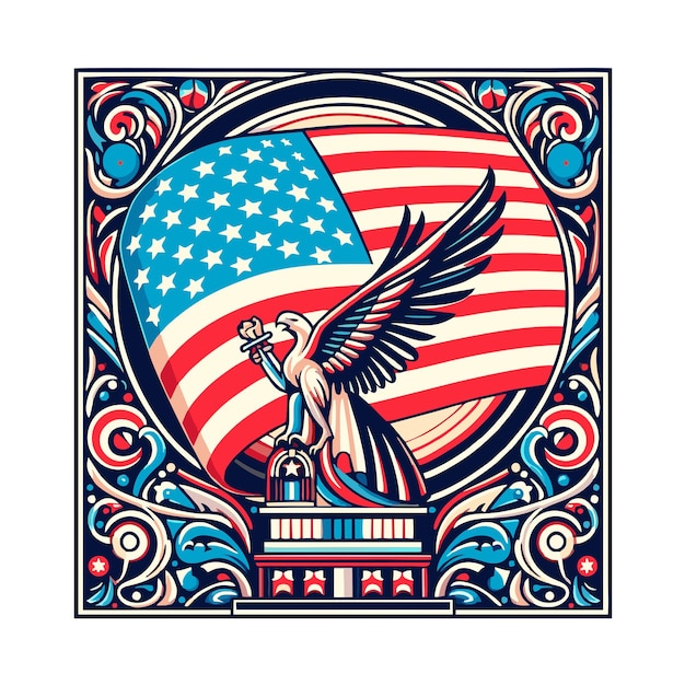 Vector american bird flat vector design in vintage style