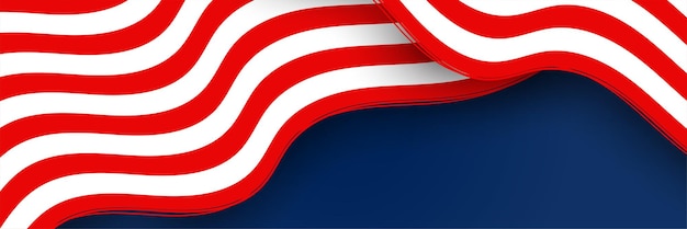 Американское синее красное знамя нации с национальным флагом и пространством для текста. концепция вектора независимости и свободы. празднование дня страны в сша. традиционный патриотический фон с развевающимся американским флагом