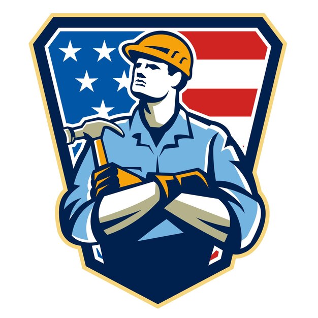 Vector american builder carpenter hammer crest retro