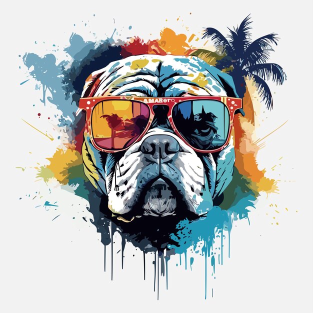 Vector american bulldog flat icon isolated on black background bulldog in pop art style cute dog vector