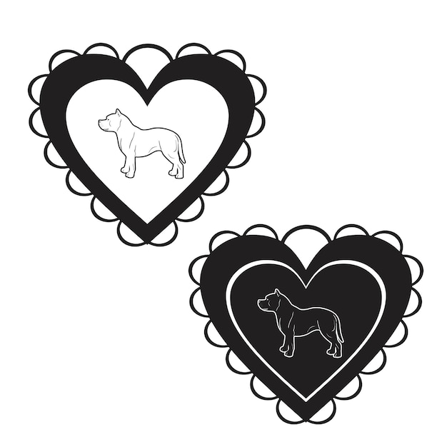 Vector american bully dog with heart line art handmade silhouette