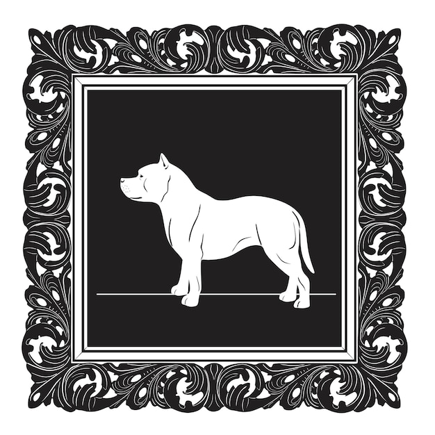 American bully dog with old frame handmade silhouette