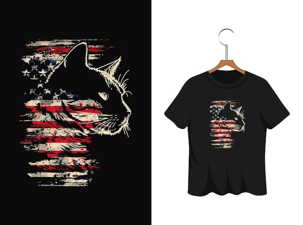 Vector american cat illustratie t shirt ontwerp sjabloon