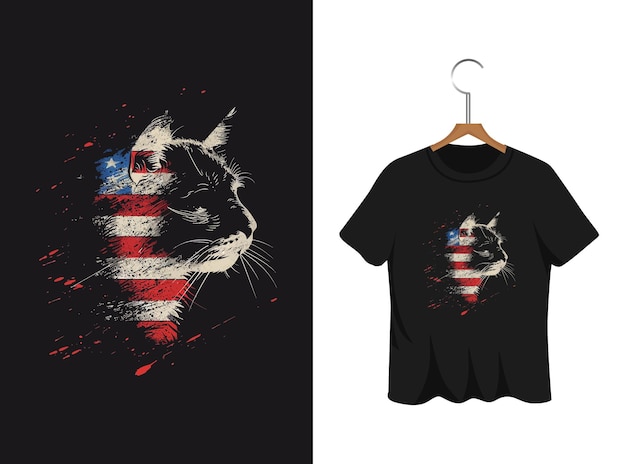 Vector american cat illustratie t shirt ontwerp sjabloon