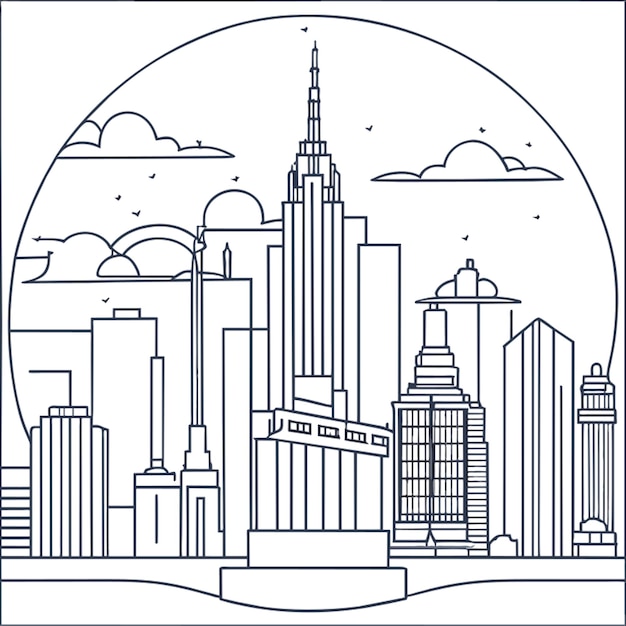 Vector american city with a lot of windows vector illustration line art