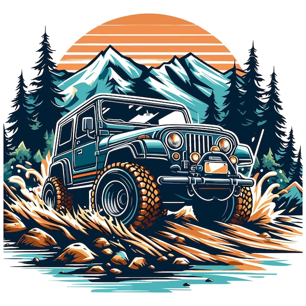 American Classic Offroad Offroad Car Forest silhouette vector file