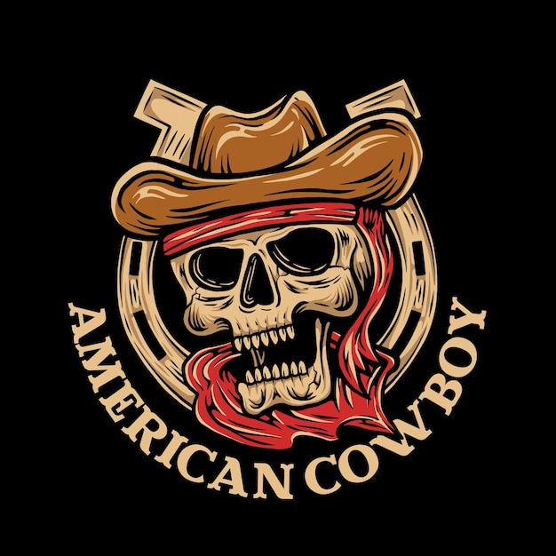 Vector american cowboy skull head with quotes vector logo illustration