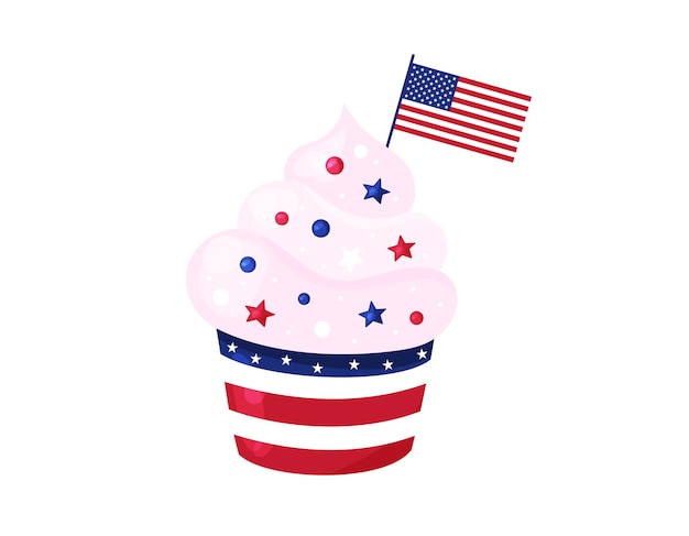 Vector american cupcake with usa flag united states symbol independence day icing muffin july 4