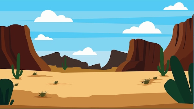 american desert nature landscape wallpaper with rocky cliff and cactus plant in bright sky