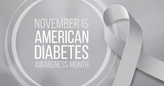 American diabetes awareness month concept. Banner template with grey ribbon and text.  Vector illustration.