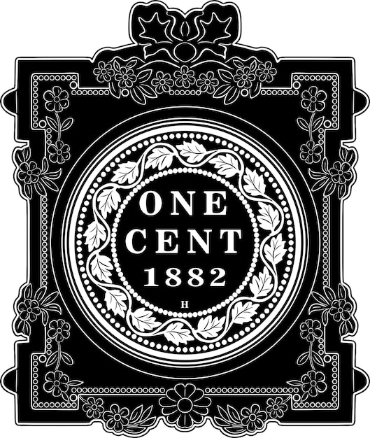 오래 된 프레임 블랙 디자인 수 제 실루엣 미국 달러 1 센트 1882 동전
