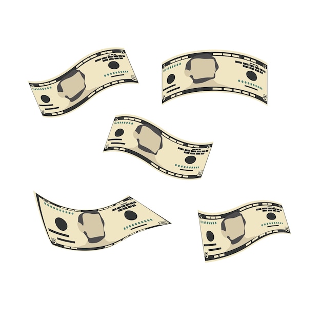 American dollar Vector Illustration USA money set bundle banknotes Falling flying money 5 USD