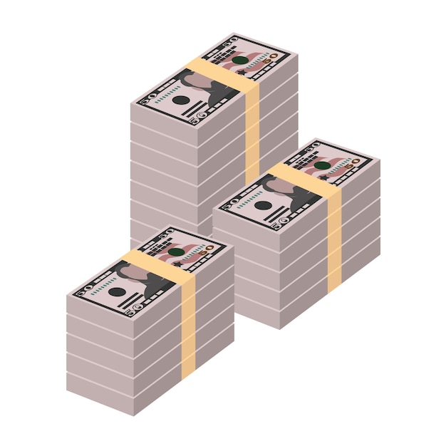 Vector american dollar vector illustration usa money set bundle banknotes paper money 50 usd