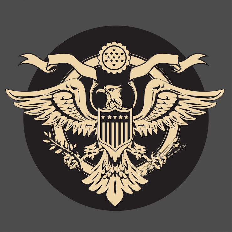 American eagle emblem with USA flags and shield vintage