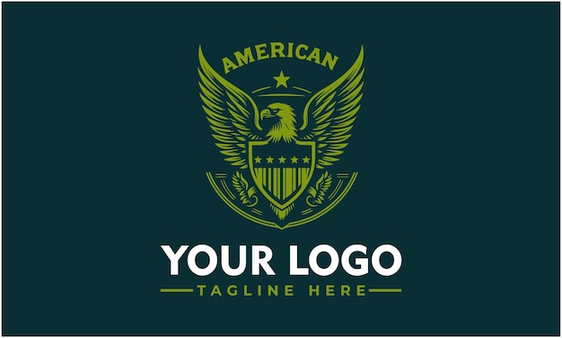 Vettore logo dell'aquila americana scudo verde vettoriale con il logo dell'acquila