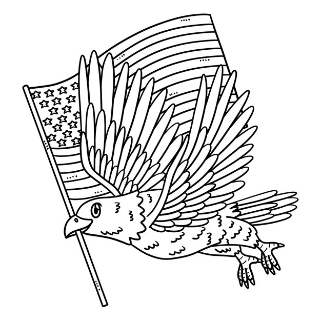 Vector american eagle with flag isolated coloring page