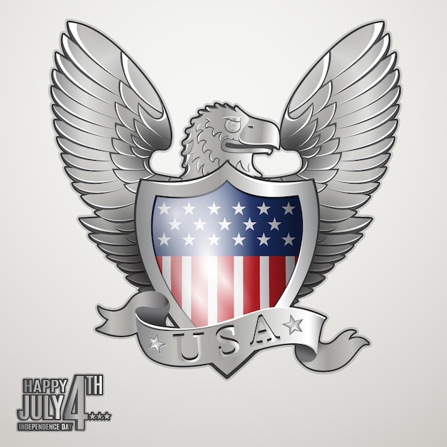 Американский орел со щитом и звездами на фоне ленты