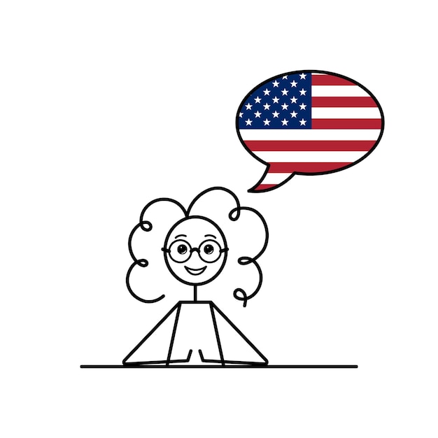 Premium Vector | American english United States English cartoon girl with speach bubble female learning English