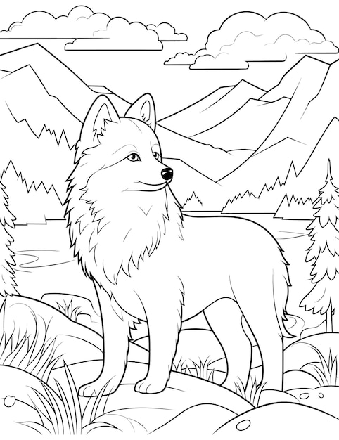 Vector american eskimo dog coloring page