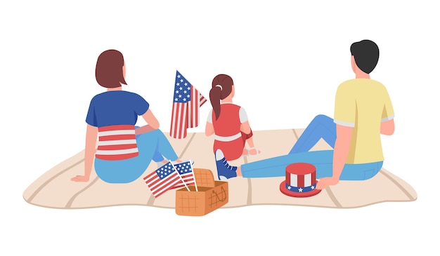 Vector american family on july 4th semi flat color vector character. sitting figures. full body people on white. celebration isolated modern cartoon style illustration for graphic design and animation