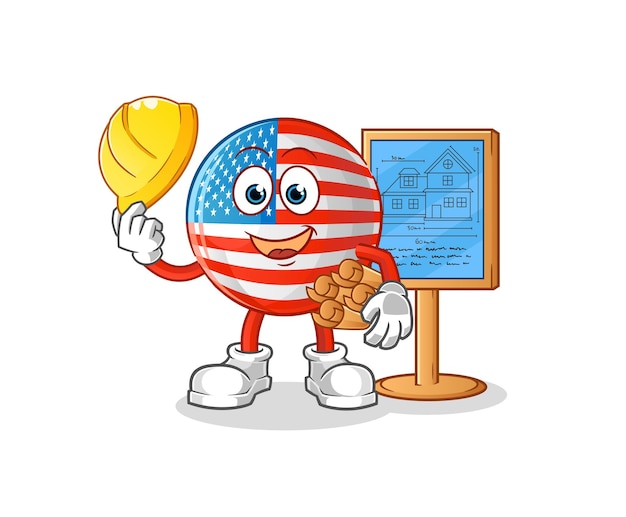 American flag Architect illustration. character vector