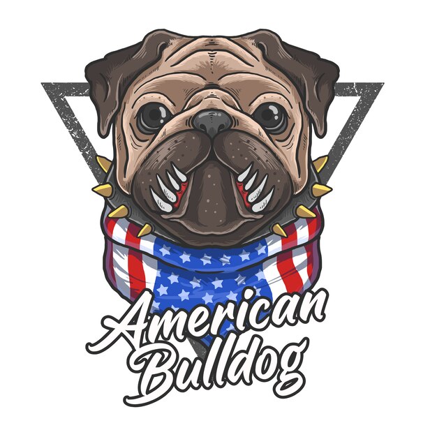 Vettore illustrazione sveglia del bulldog della bandana della bandiera americana