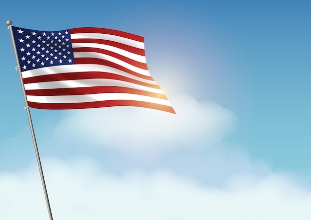 Vector american flag on clouds background