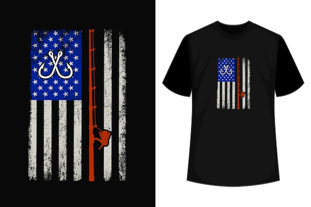 Vector american flag fishing shirt vintage fishing 4th of july usa tshirt