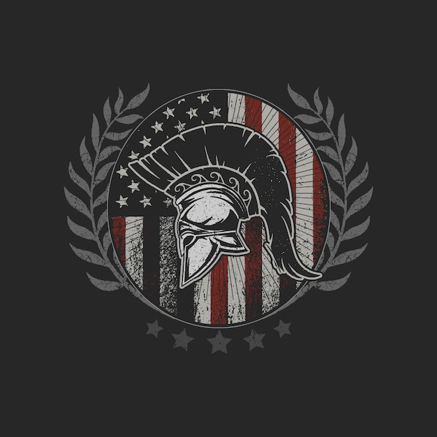 Vector american flag grunge sparta helmet emblem symbol brave fighter