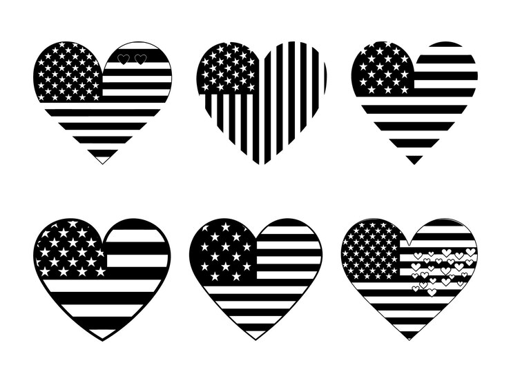 Vector american flag heart shape silhouette flag of the united states in the shape of a heart