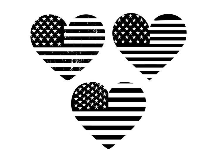 Vector american flag heart shape silhouette flag of the united states in the shape of a heart