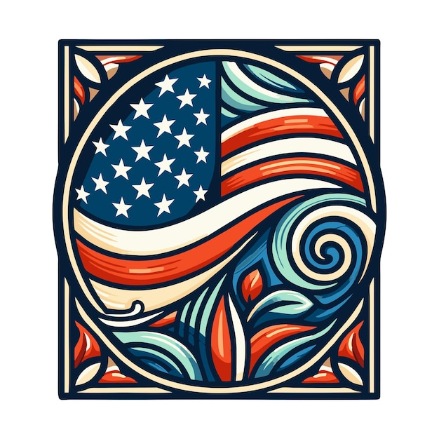 american flag logo flat vector design in vintage style