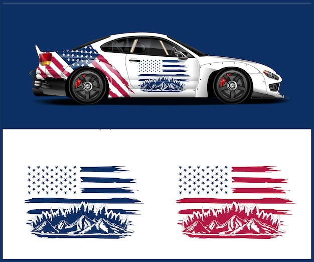 American flag mountain car decalco grafico vettoriale disegno adesivo di rivestimento per veicoli in vinile