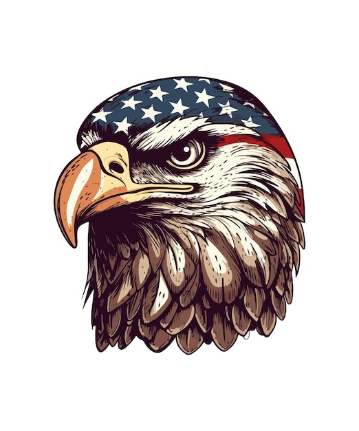 American flag painted bald eagle watercolor illustration