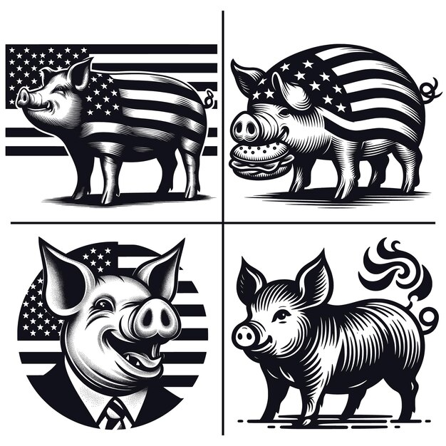 Vector american flag pig vector filesbaconpig silhouettepig usa flag amercian flag 4th of july pig lover