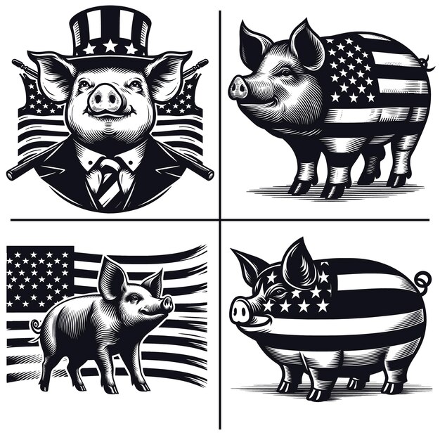 Vector american flag pig vector filesbaconpig silhouettepig usa flag amercian flag 4th of july pig lover