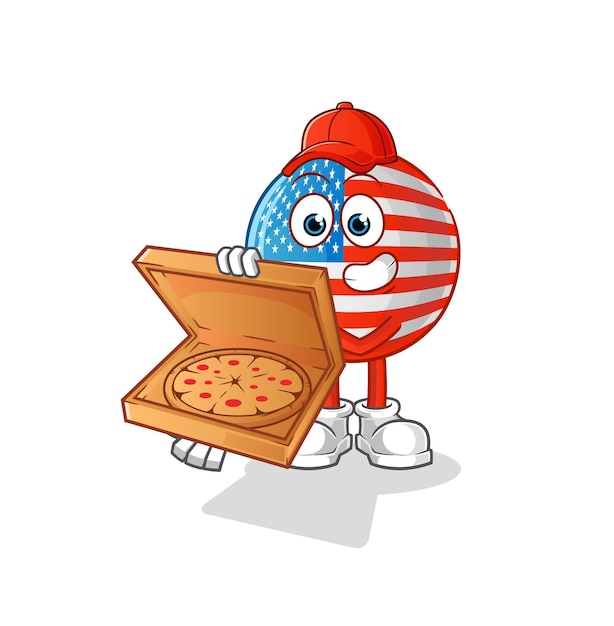 American flag pizza delivery boy vector. cartoon character