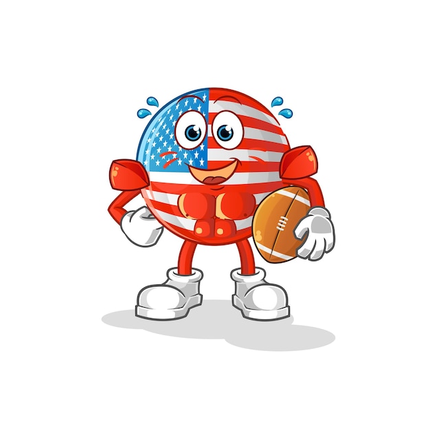 ラグビーのキャラクターを演じるアメリカの国旗。漫画のマスコットベクトル