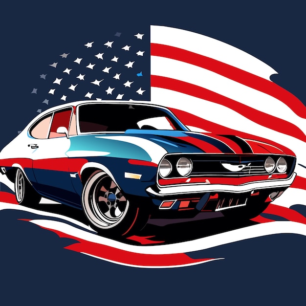 Vector american flag retro car digitale vector kunst