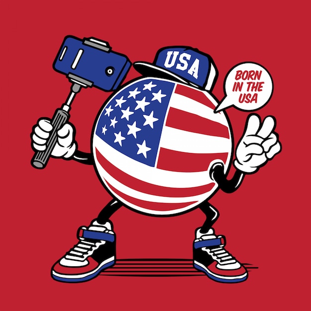 American flag selfie character design