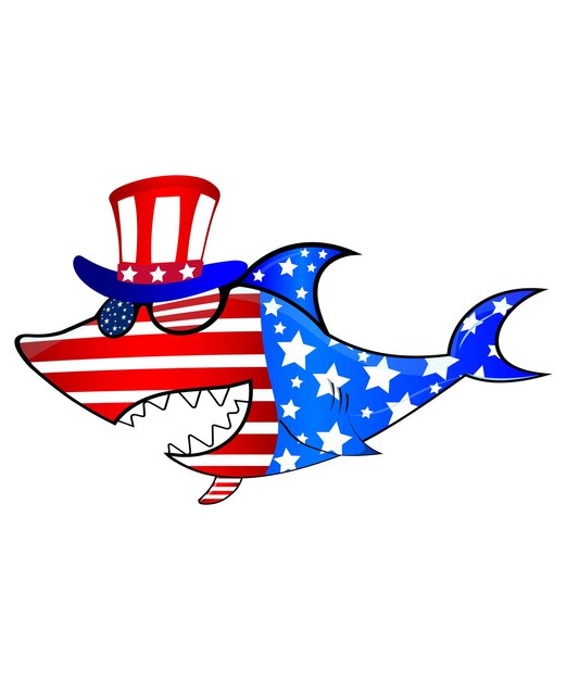 American Flag Shark Happy 4th of July